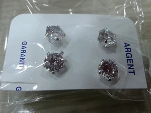 2 coppie Orecchini a buco zirconi tondi 6 mm argento 925 EARRINGS silver perl - Foto 1 di 1