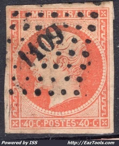 FRANCE NAPOLEON III NON DENTELÉ 40c ORANGE N° 16 AVEC PC 1109 A VOIR - Picture 1 of 2