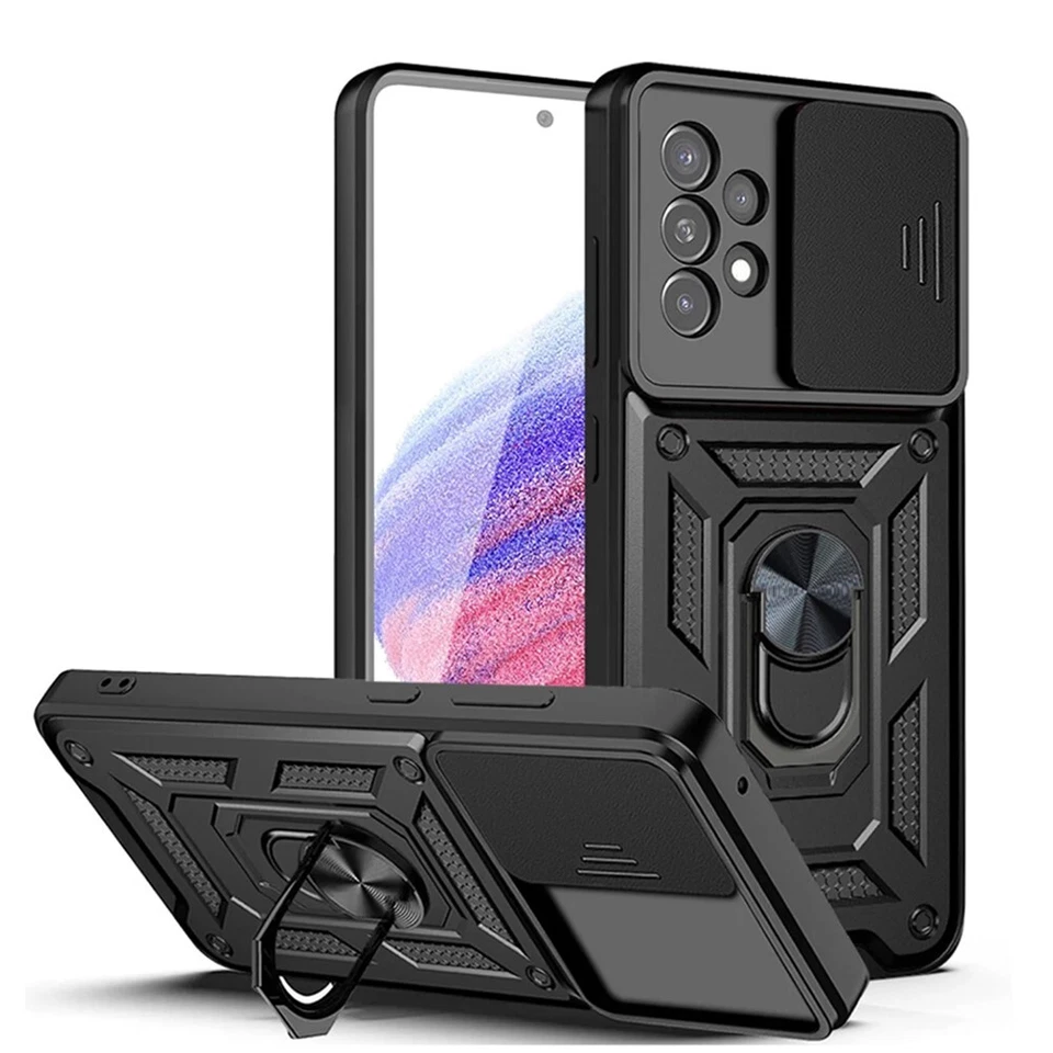 For Samsung Galaxy A53 5G Case Kickstand Ring Holder & Slide Camera Cover Black - Image 1 of 1