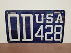 1910s 1920s US Ordnance Department Military PORCELAIN License Plate Tag