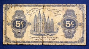 1898 5¢ Moneta Mormone - Bishop's General Store House, SLC, Utah - Foto 1 di 3