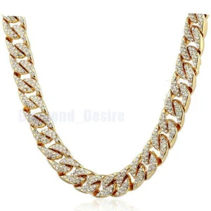 Collar Gargantilla Cubana Chapado en Oro Plata 14mm ICED Hip Hop Cadena Hombres circonita - Imagen 1 de 7