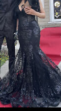 Shimmery Floral Pattern Black Mermaid Style Sequin Corset Prom Dress Size 4