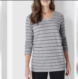 Camiseta túnica top J. Jill Petites grande gris tejido algodón rayas manga larga PL - Imagen 1 de 14