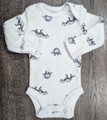 Body de dinosaurio L/S blanco prematuro Carter ropa bebé niño Foto 1 de 4