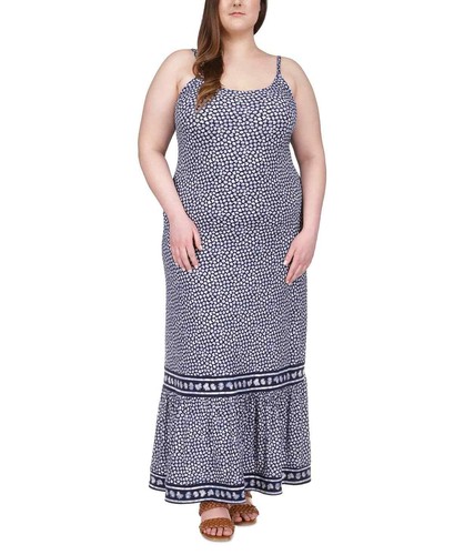 Maxi abito slip MICHAEL Michael Kors donna taglie forti blu stampa bordo 3X...