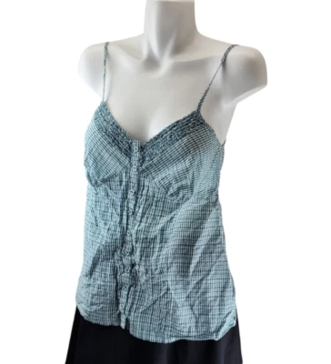 Banana Republic Y2k Babydoll Silk Blend Top Women S Teal White Pintuck Cottage - Image 1 of 4