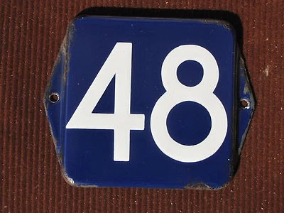 Letrero de casa de calle # 48 porcelana esmaltada vintage genuina número 48   Foto 1 de 3