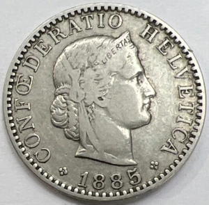 1885-B Swiss Twenty (20) Rappen "Libertas" Coin FREE SHIPPING Lot - T.R.12 - Picture 1 of 5