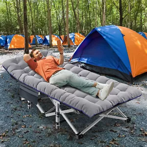 Adults Folding Sleeping Cot Guest Bed Oversized Portable Cots Camping with Mat - Picture 1 of 10