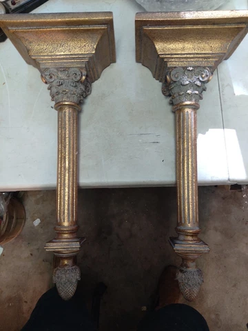 Contemporary Sconces Pair High Quality Acorn Finials Gold Gilt Ornate Columns Cover