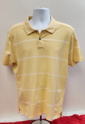 NAUTICA Jeans POLO Shirt YELLOW White Stripes MEDIUM 100% Cotton Pique - Image 1 of 4