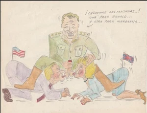 RARE Malvinas Falkland time war drawing pencil Galtieri Reagan and Thatcher - Picture 1 of 1