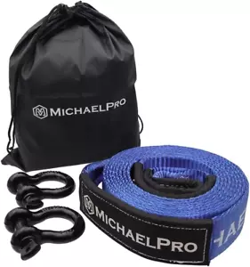 3" X 20' Heavy Duty Tow Strap with D-Ring Shackles, 30,000 Lb Break Strength, To - Picture 1 of 12