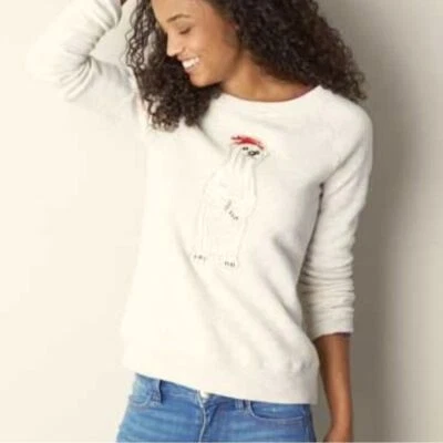 American Eagle Polar Bear Embroidered Beaded Sweatshirt Women's Medium Cream - Image 1 of 4