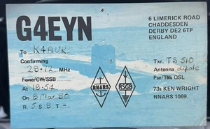 1980 G4EYN U-Boot Amateurfunk QSL Karte Postkarte Chaddesden Derby England - Bild 1 von 2