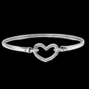 Silver Heart Bangle Hallmarked 925 Sterling Silver Heart Clasp up to 19cm Wrist - Picture 1 of 9