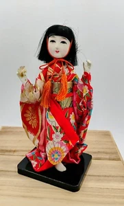 Japan Handmade  Child Doll Girl Red Floral Silk Kimono 1957 Brooklyn Museum 7" - Picture 1 of 14