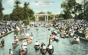 Postal de concierto de banda Belle Isle Detroit Michigan Audience Boats 1909 - Imagen 1 de 2