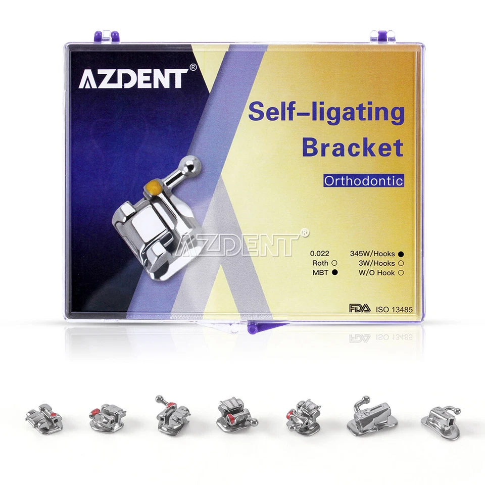 2x AZDENT Dental Passive Self Ligating Brackets Roth 022 Hook 345 Damon Q System