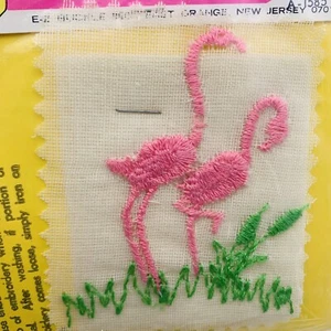 Iron On Embroidery Flamingos EZ Nu-Method Pink Patch Bird Barbie Vintage 1970s - Picture 1 of 16