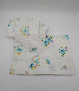 Vintage JC Penny Fashion Manor Twin 2 flache Laken 2 Kissenbezüge Blumenmuster rosa blau gelb - Bild 1 von 7