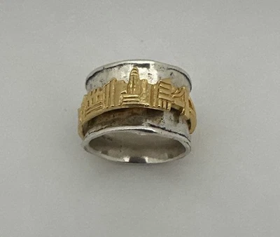 Didae Shablool Israel Sterling Silver & Gold Jerusalem Spinner Ring 10g Size 5.5 - Image 1 of 4