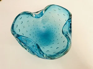 🟠 Barovier Guscio posacenere in Vetro di Murano bollicine acquamarina anni 60 - Foto 1 di 4