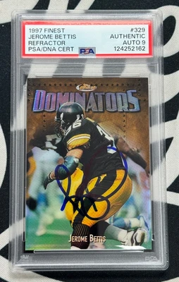 1997 Topps Finest Dominators Refractor Jerome Bettis PSA 9 Auto Signed  #329 D55 - Image 1 of 2