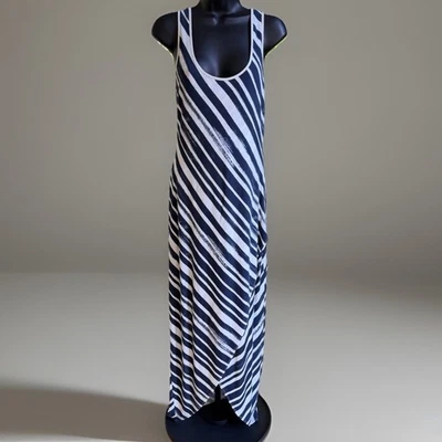 Tommy Bahama Brushed Breaker Tambour Maxi Dress Blue White Stripe Size M - Image 1 of 4