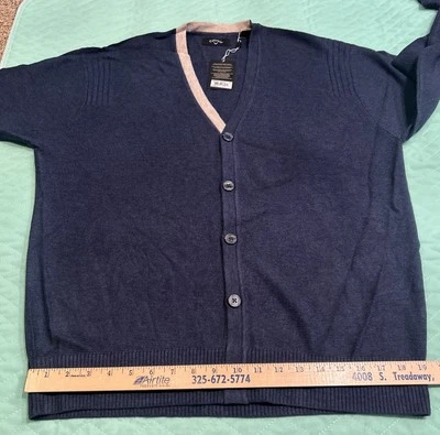 Vintage Callaway Men’s Navy Tan Golf Cardigan Lt Weight Large  NWT Acrylic Wool - Image 1 of 4