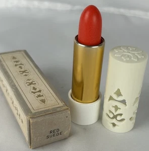 Vintage Avon Fashion Lace Lipstick Red Suede Unused In Box Mod 60s - Picture 1 of 4