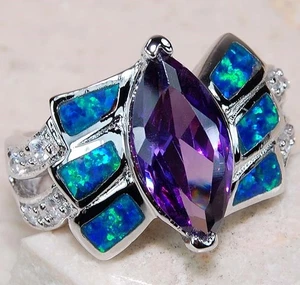 2CT Amethyst & Australian Opal Inlay 925 Sterling Silver Ring Jewelry Sz 7 AB4 - Picture 1 of 2