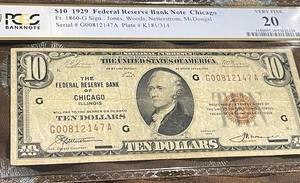 1929 $10 FRB of CHICAGO NOTE FR.1860-G 🌟🌟1 Note/ 2 Listed PCGS VF 20 🌟🌟 - Picture 1 of 9
