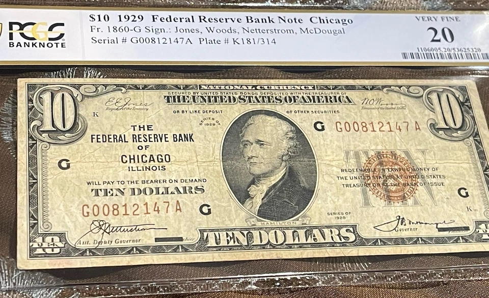 1929 $10 FRB of CHICAGO NOTE FR.1860-G 🌟🌟1 Note/ 2 Listed PCGS VF 20 🌟🌟 - Image 1 of 4