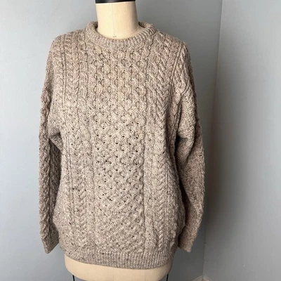 Suéter Carraig Donn Grande Crema Beige Tejido con Cable Lana Pescador Irlanda De Colección Foto 1 de 4