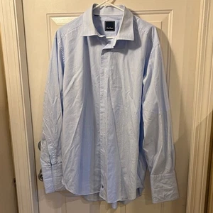 Camisa de vestir David Donahue azul claro a cuadros cuello 17,5 34/35 LS puño francés - Imagen 1 de 5