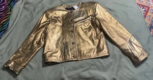 Vintage "GUILLIANO" 100% ECHT GOLD LEDERJACKE DAMEN L Large TÜRKEI Mantel - Bild 1 von 8
