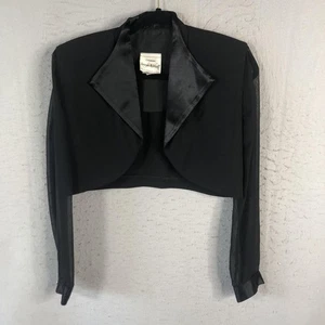 Joseph Ribkoff Jacket Womens 8 Sheer Sleeve Cropped Tuxedo Satin Collar Blazer - Picture 1 of 15