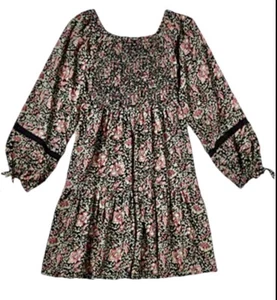 Madden Girl Big Girls Long Sleeve A-Line Floral Dress Sz M 8-10 Black Red Green - Picture 1 of 9