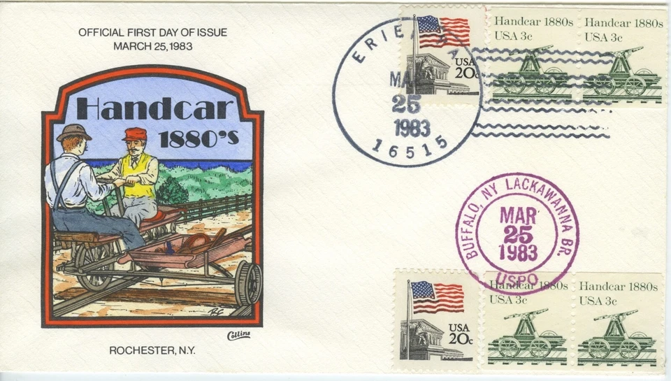 #1898 HANDCAR  Coil, Collins Hand-painted First Day Cover DUAL CANCEL Perfect - Image 1 of 1