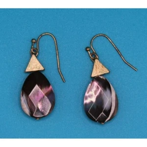 Dark Purple Faceted Stone White Vein Gold Tone Triangle Drop Dangle Earrings VTG - Picture 1 of 2