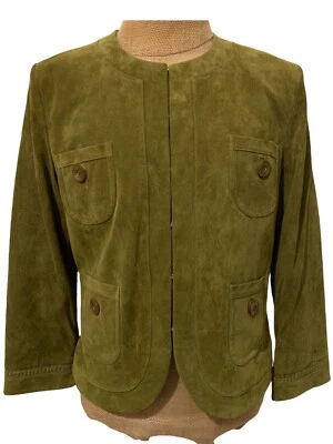 Chaqueta para mujer Terry Lewis 100 % cuero genuino trenzada verde talla grande nueva con etiquetas Foto 1 de 4