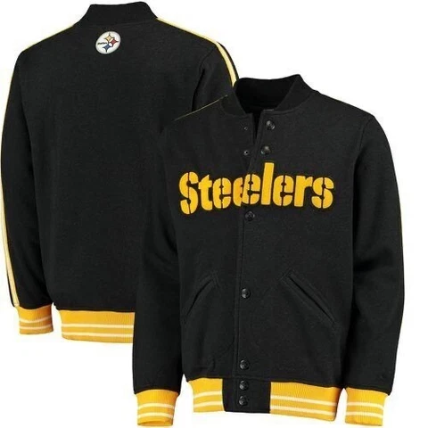 Pittsburgh Steelers Mitchell &Ness Men's NFL Premium Fleece Jacket Size XL Cover