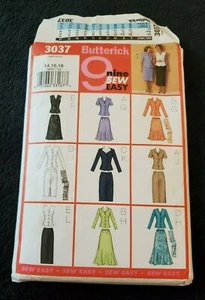 BUTTERICK #3037-LADIES (9 EZ STYLE) DAY or EVENING TOP & SKIRT PATTERN 14-16-18 - Picture 1 of 8