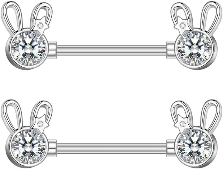 14G милый кролик соски кольца из нержавеющей стали кубический цирконий кристалл кролика язык - Изображение 1 из 1