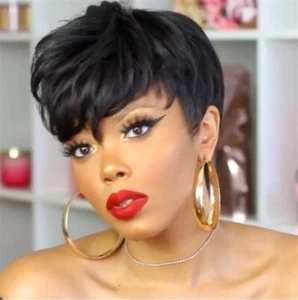 High Temperature Silk Black Short Straight Hair Natural Human Hair Wig No Lace - Picture 1 of 7