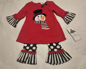 NWT Rare Editions Snowman Christmas Top Pants Girls Outfit 2PC Set - Picture 1 of 1