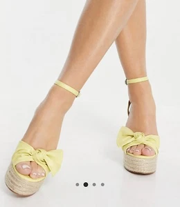 ASOS DESIGN Women Tier bow espadrille wedges in lemon Size 5 - Picture 1 of 4
