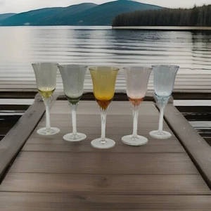 Crystal Colored Cordial Glasses set of 5 - Picture 1 of 6